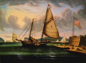 New York Harbor with Pilot Boat George Washington by Thomas Chambers, hand-painted oil painting reproduction