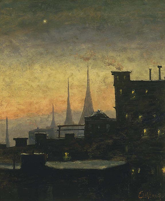 New York Roof Tops by Louis M Eilshemius, hand-painted oil reproduction