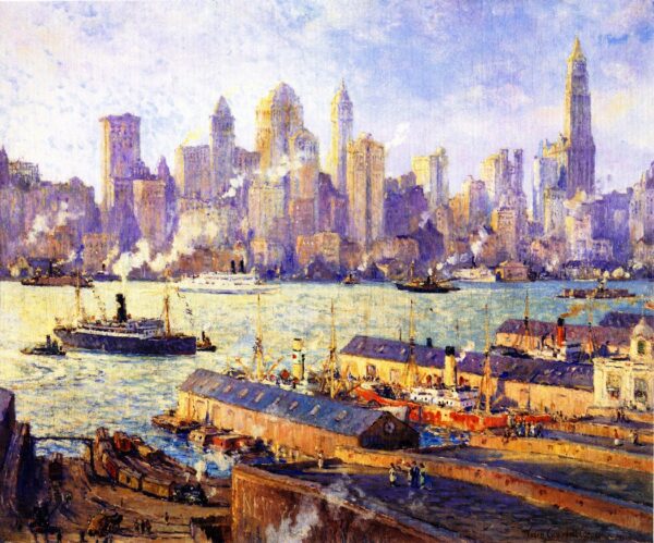 New York from Brooklyn by Colin Campbell Cooper, hand-painted oil painting reproduction
