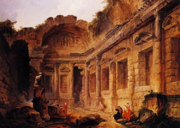 Interior of the Temple of Diana at Nimes by Hubert Robert, hand-painted oil painting reproduction