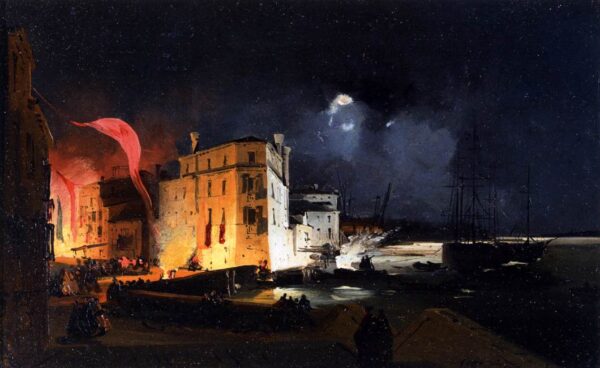 Nocturnal Celebrations in Via Eugenia at Venice by Ippolito Caffi, hand-painted oil painting reproduction