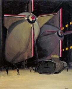 R 23 Type British Airships at Pulham St. Mary, Norfolk by John Lavery, hand-painted oil painting reproduction