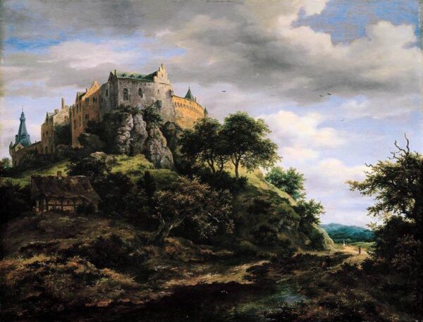View of Bentheim Castle from the North-West by Jacob Isaackszoon van Ruisdael, hand-painted oil painting reproduction