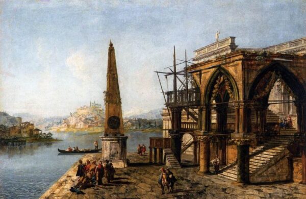 Capriccio with Gothic Building and Obelisk by Michele Marieschi, hand-painted oil reproduction