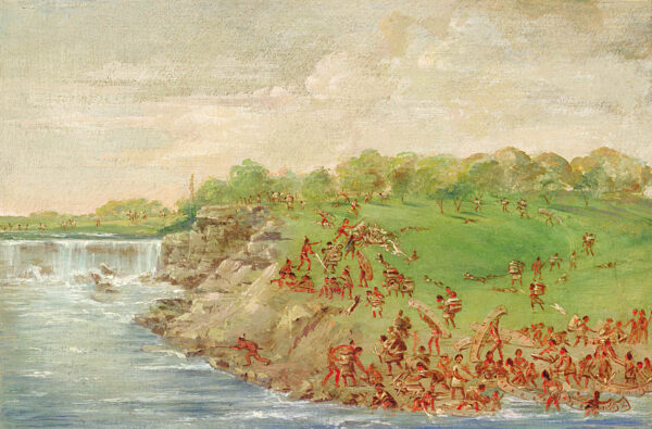 Ojibwa Portaging Around the Falls of St. Anthony by George Catlin, hand-painted oil painting reproduction