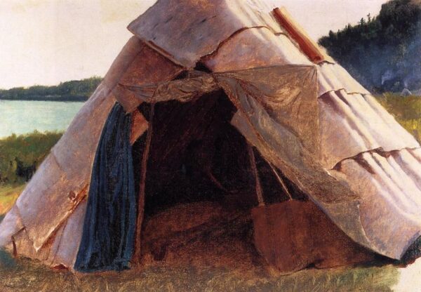 Ojibwe Wigwam at Grand Portage by Eastman Johnson, hand-painted oil painting reproduction