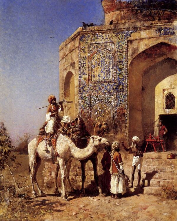 Old Blue-Tiled Mosque, Outside of Delhi, India by Edwin Lord Weeks, hand-painted oil painting reproduction