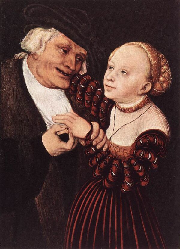 Old Man and Young Woman by Lucas Cranach the Elder, hand-painted oil painting reproduction