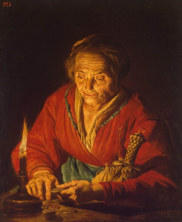Old Woman with a Candle by Matthias Stomer, hand-painted oil painting reproduction