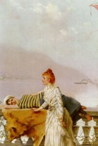 On The Balcony by Vittorio Corcos, hand-painted oil painting reproduction