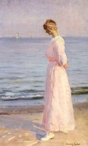 On The Beach At Skagen by Michael Peter Ancher, hand-painted oil painting reproduction