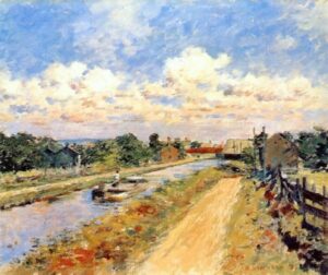 On the Canal by Theodore Robinson, hand-painted oil painting reproduction