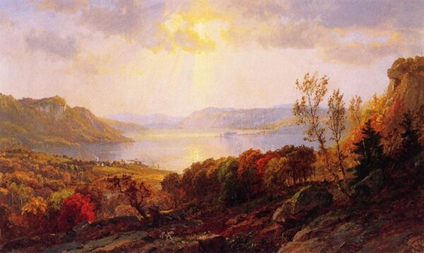 On the Hudson near West Point by Jasper Francis Cropsey, hand-painted oil painting reproduction
