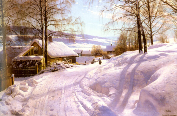On the Snowy Path by Peder Mørk Mønsted, hand-painted oil painting reproduction