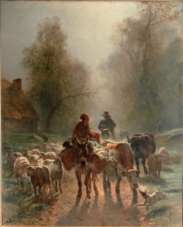 On the Way to the Market by Constant Troyon, hand-painted oil painting reproduction