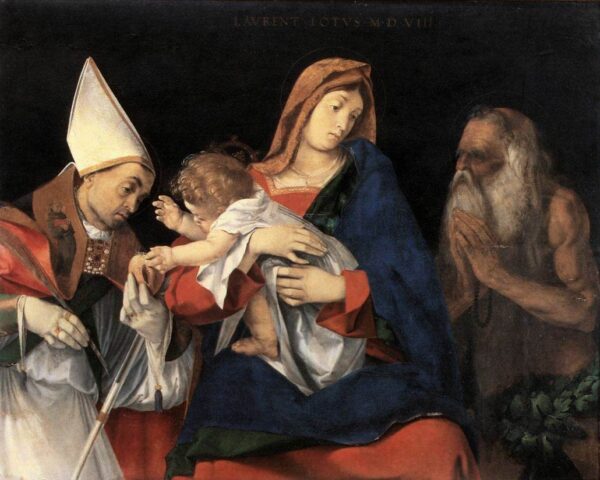 Madonna and Child with St. Ignatius of Antioch and St. Onophrius by Lorenzo Lotto, hand-painted oil reproduction