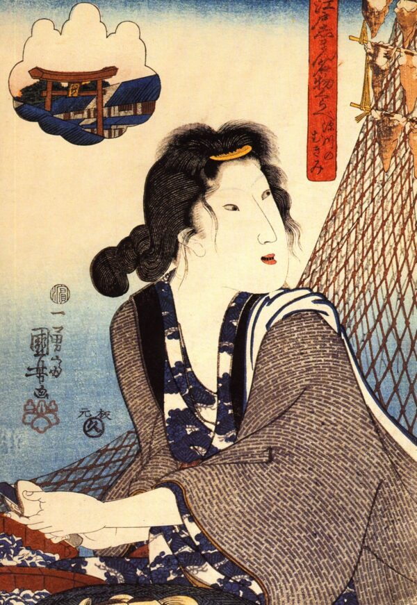 Opening Shellfish at Fukagawa by Utagawa Kuniyoshi, hand-painted oil painting reproduction