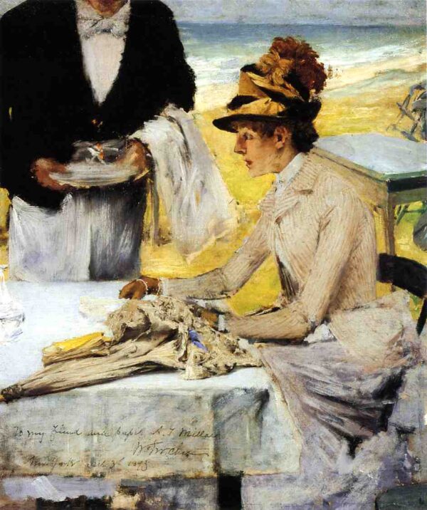 Ordering Lunch by the Seaside by William Merritt Chase, hand-painted oil painting reproduction