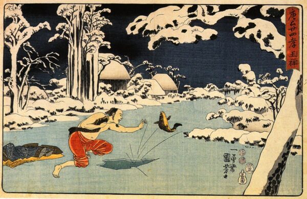 Osho Catching a Carp by Utagawa Kuniyoshi, hand-painted oil painting reproduction