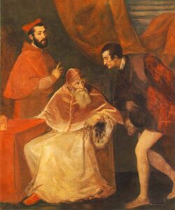 Pope Paul III and his Cousins Alessandro and Ottavio Farnese by Titian, hand-painted oil painting reproduction