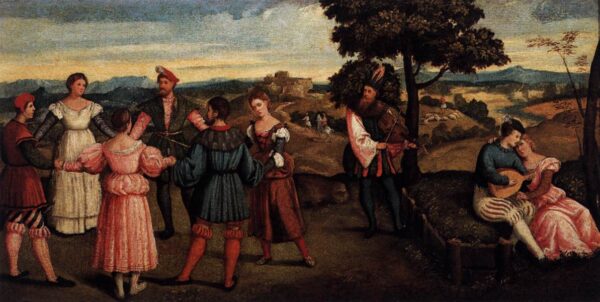 Outdoors Entertainment with Dancers by Bonifacio Veronese, hand-painted oil painting reproduction