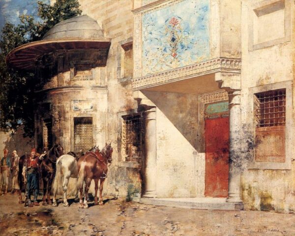 Outside The Mosque by Alberto Pasini, hand-painted oil painting reproduction