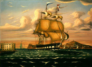 Packet Ship Passing Castle Williams, New York Harbor by Thomas Chambers, hand-painted oil painting reproduction