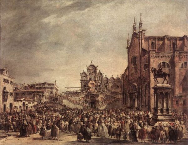 Pope Pius VI Blessing the People on Campo Santi Giovanni e Paolo by Francesco Guardi, hand-painted oil painting reproduction