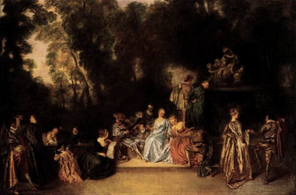 Party in the Open Air by Antoine Watteau, hand-painted oil painting reproduction