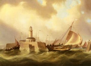 Passing Ramsgate Lighthouse by James E Buttersworth, hand-painted oil painting reproduction