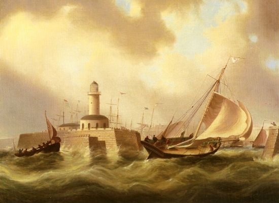 Passing Ramsgate Lighthouse by James E Buttersworth, hand-painted oil reproduction