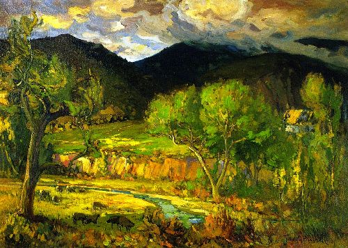 Pastoral Scene by Franz Bischoff, hand-painted oil reproduction