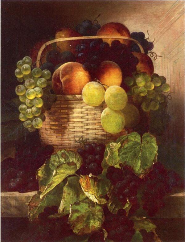 Still Life with Grapes, Plums and Peaches in a Basket by William Mason Brown, hand-painted oil painting reproduction