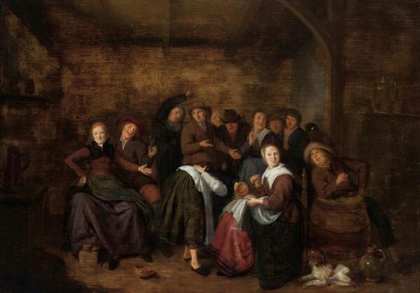 Peasants in an Inn Playing ‘La Main Chaude’ by Jan Miense Molenaer, hand-painted oil painting reproduction