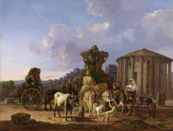 Peasants in front of the Temple of Vesta by Heinrich Bürkel, hand-painted oil reproduction