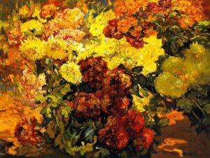 Peonies and Mums by Franz Bischoff, hand-painted oil painting reproduction