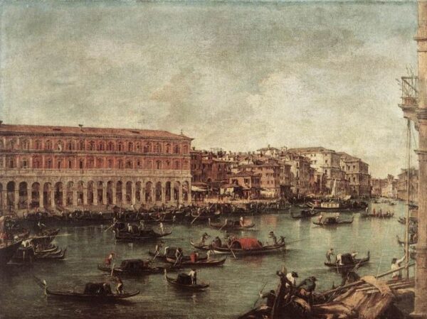 The Grand Canal at the Fish Market (Pescheria) by Francesco Guardi, hand-painted oil painting reproduction