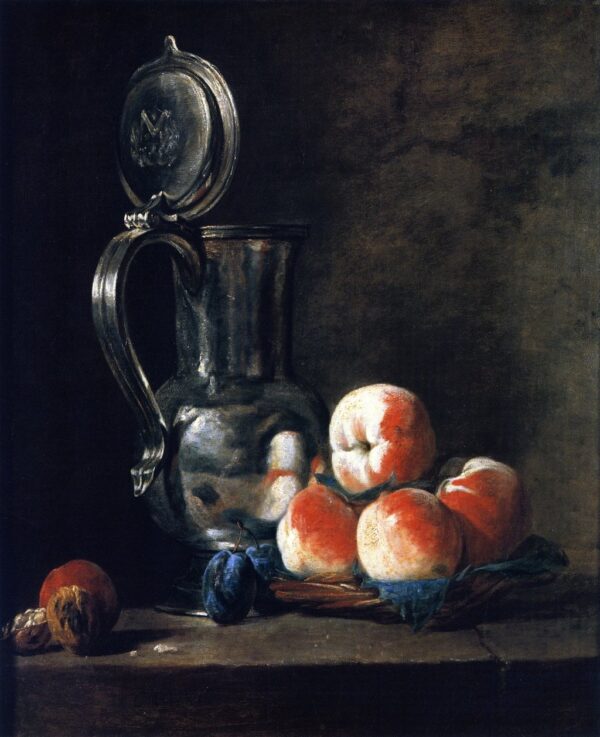 Pewter Jug with Basket of Peaches Plums and Walnuts by Jean-Baptiste-Siméon Chardin, hand-painted oil painting reproduction