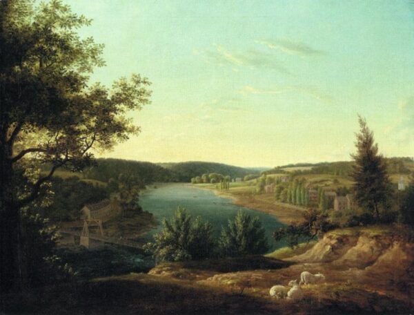 View of the Chain Bridge and Falls of Schuykill, Five Miles from Philadelphia by Thomas Birch, hand-painted oil painting reproduction