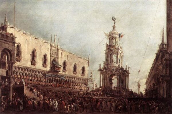 Carnival Thursday on the Piazzetta by Francesco Guardi, hand-painted oil painting reproduction