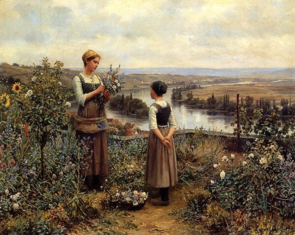 Picking Flowers by Daniel Ridgway Knight, hand-painted oil painting reproduction