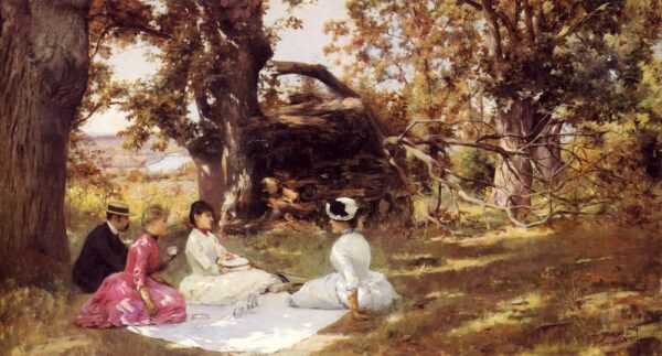 Picnic Under The Trees by Julius LeBlanc Stewart, hand-painted oil painting reproduction
