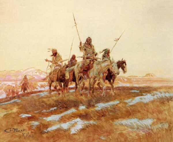 Piegan Hunting Party by Charles Marion Russell, hand-painted oil painting reproduction