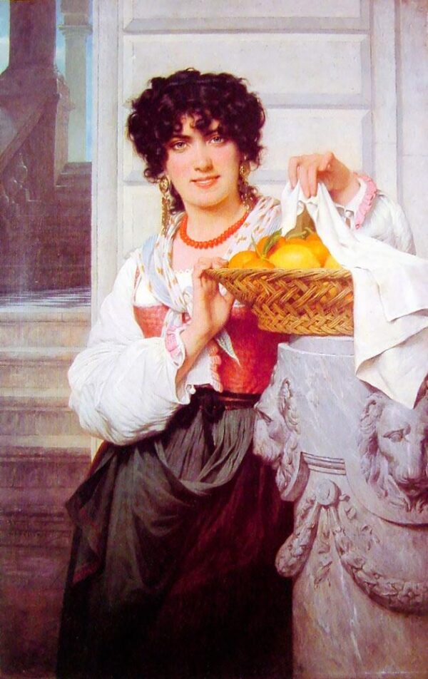 Pisan Girl With Basket Of Oranges And Lemons by Pierre Auguste Cot, hand-painted oil painting reproduction