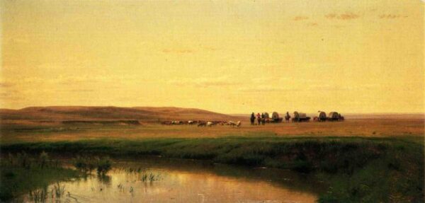 A Wagon Train on the Plains, Platte River by Thomas Worthington Whittredge, hand-painted oil painting reproduction