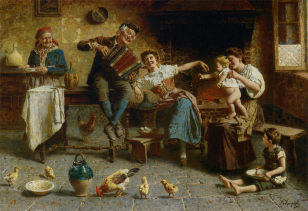 Playing for Baby by Eugenio Zampighi, hand-painted oil painting reproduction