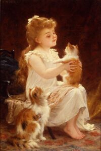 Playing with the Kitten by Émile Munier, hand-painted oil painting reproduction