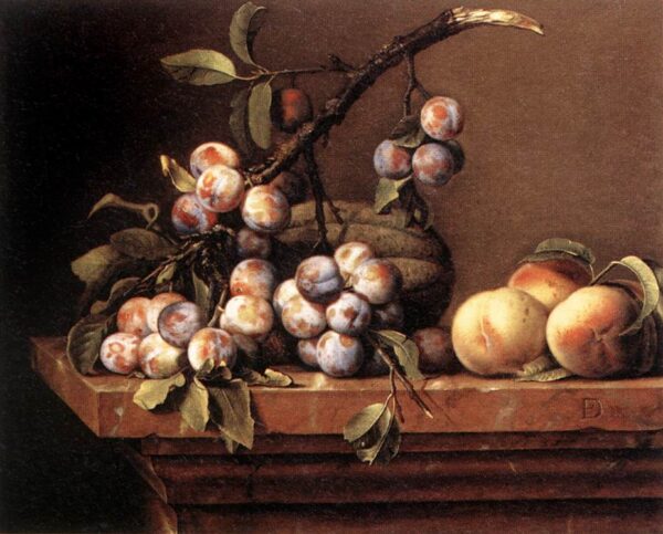 Plums and Peaches on a Table by Pierre Dupuys, hand-painted oil painting reproduction