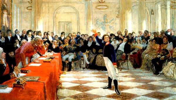 14-Year-Old Alexander Pushkin Reciting His Poem by Ilya Repin, hand-painted oil painting reproduction