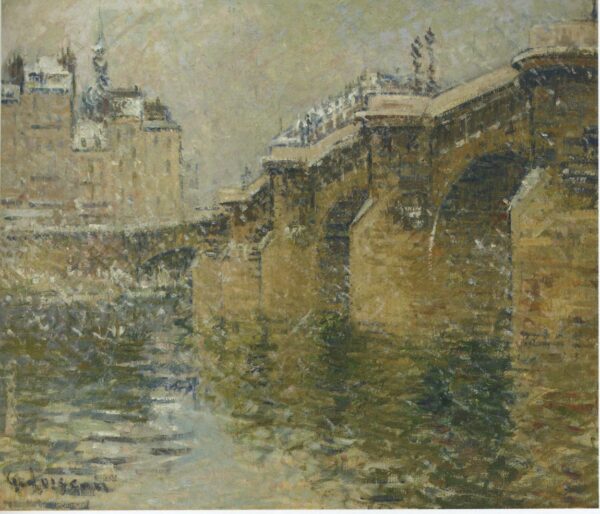 Pont Neuf in the Snow by Gustave Loiseau, hand-painted oil painting reproduction